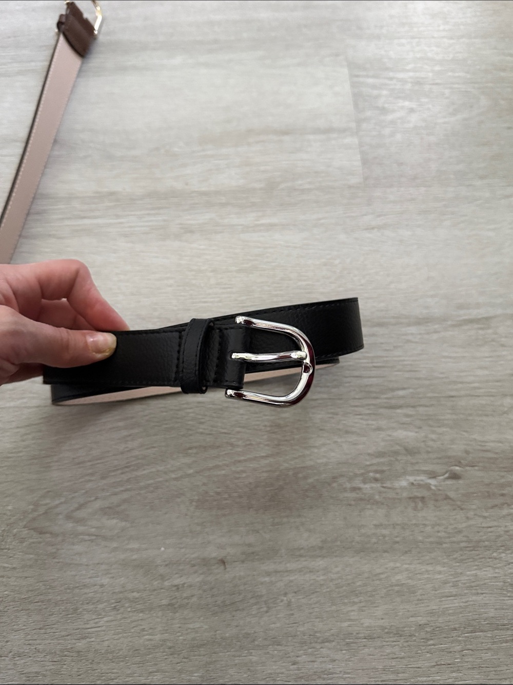 H&M Black and Light Pink Reversible Belt with Silver Buckle